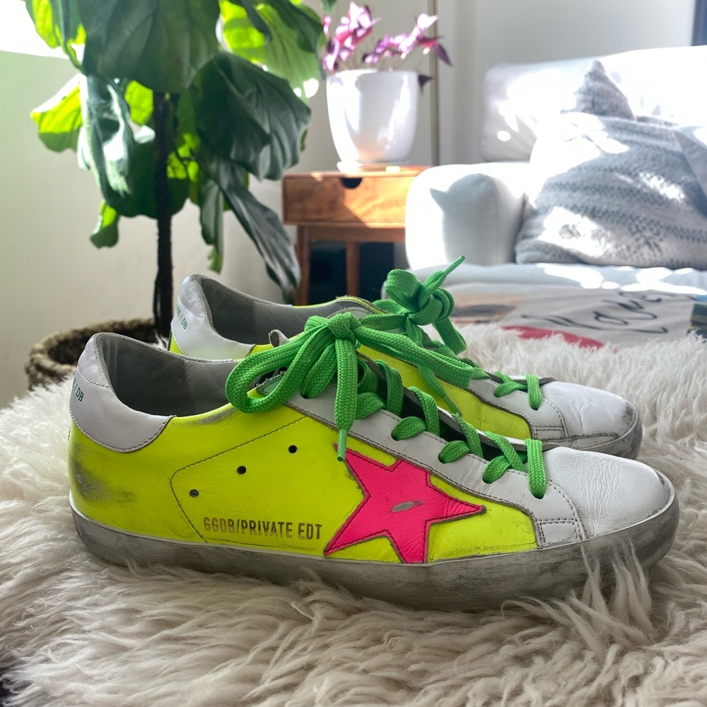 Golden goose neon and white sneakers